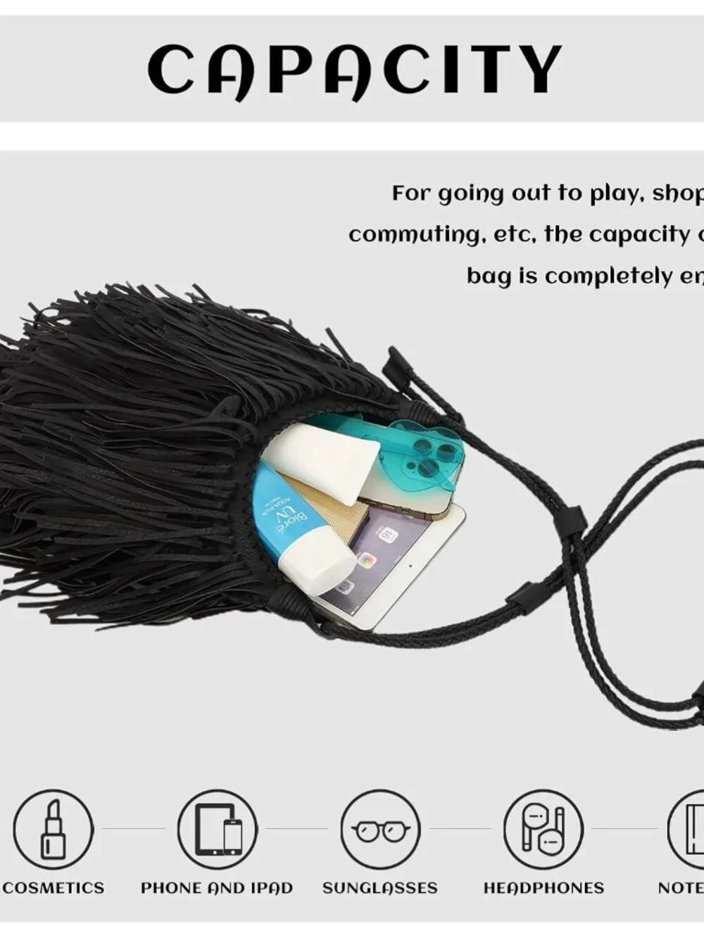 Vintage Fringe hobo bags for Women Vegan Faux Suede Leather Tassel Crossbody Bag - Picture 4 of 9